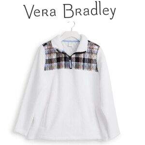 Vera Bradley Teddy Fleece Half-Zip Pullover quilted tartan detail mockneck L